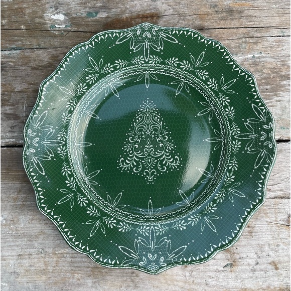 222 Fifth green winter ball porcelain salad plate Christmas tree holiday nwt - Picture 9 of 9
